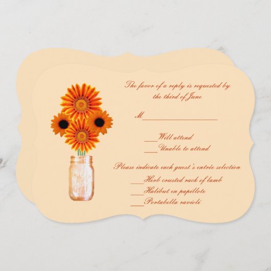 Oranje Flowers Mason Jar Response Kaart (Voorkant / Achterkant)