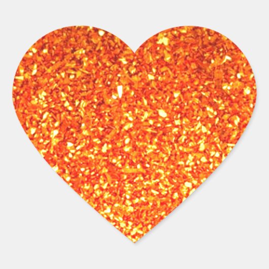 Oranje fonkelende glitter hart sticker (Voorkant)