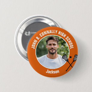 Oranje Foto van Lacrosse Speler Hoge School Spirit Ronde Button 5,7 Cm