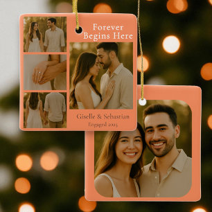 Oranje Foto Verloving Collage Kerstvakantie Keramisch Ornament