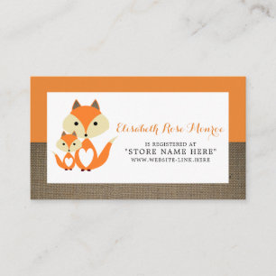 Oranje Fox Burlap Baby shower Gift Registry Informatiekaartje