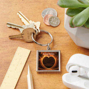 Oranje fractale ontwerpstok sleutelhanger