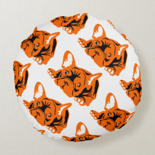 oranje Franse Bulldog Rond Kussen