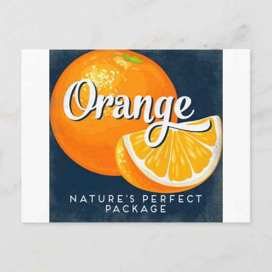 Oranje fruitetiketteringretro briefkaart (Voorkant)