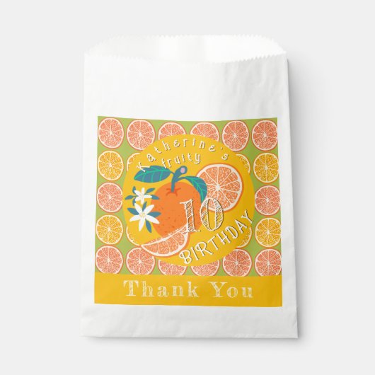 Oranje Fruitige 10e Verjaardag Groen Bedankzakje (Voorkant)
