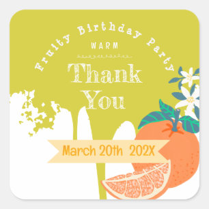 Oranje Fruitige Verjaardag Groene Vierkante Sticke Sticker