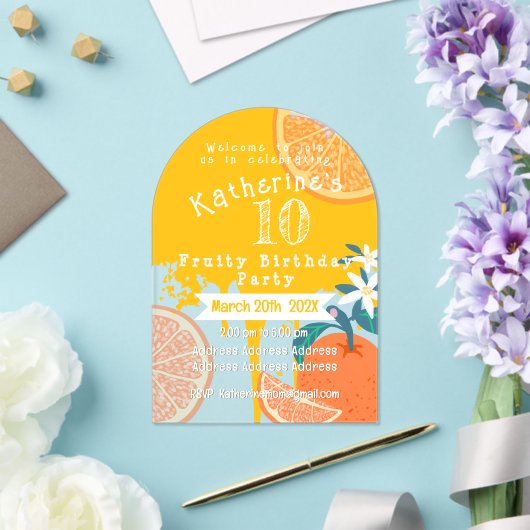 Oranje fruitige verjaardagsuitnodiging acryl uitnodigingen (Insitu (Huwelijk))