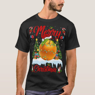 Oranje fruitlampjes tijdens de kerstboom Kerstman T-shirt