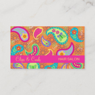 Oranje Fuchsia Pink Modern Paisley Whimsy Patroon Visitekaartje