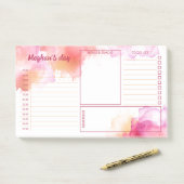 Oranje Fuchsia Waterverf Vlekken Dagelijkse Planne Post-it® Notes (Op bureau)