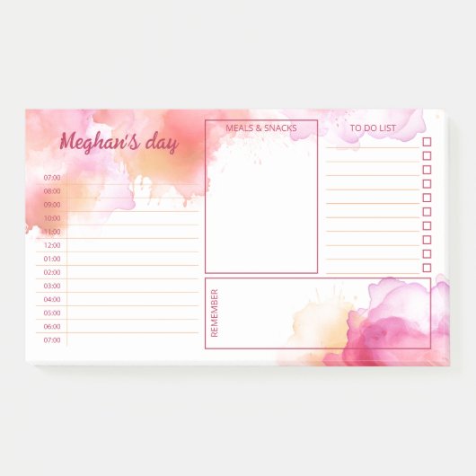 Oranje Fuchsia Waterverf Vlekken Dagelijkse Planne Post-it® Notes (Voorkant)