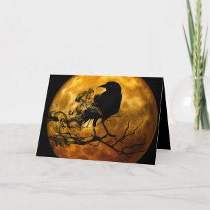 Oranje Full Moon Smokey Black Raven Halloween Crow Kaart