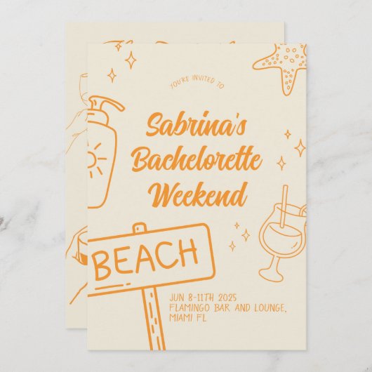 Oranje Fun Beach vrijgezellenfeest uitnodiging (Voorkant / Achterkant)