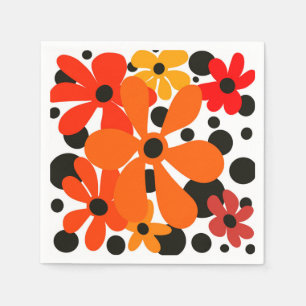 Oranje funky bloemen & zwarte stippen servet