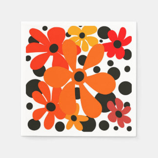 Oranje funky bloemen & zwarte stippen servet