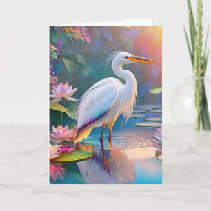 Oranje Gebekt Witte Reiger Fantasie Vogel Kaart