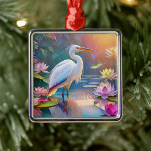 Oranje Gebekt Witte Reiger Fantasie Vogel Metalen Ornament
