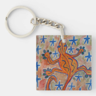 Oranje Gecko Acryl Sleutelhanger