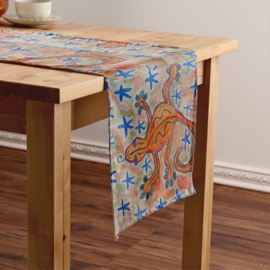 Oranje Gecko Table Runner Korte Tafelloper (Voorbeeld)