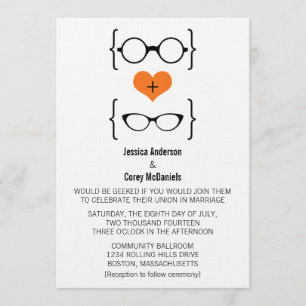 Oranje Geeky Glasses Wedding Invitation Kaart