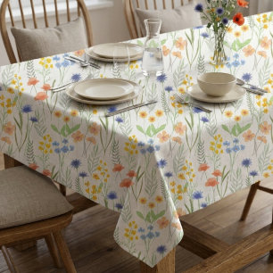 Oranje Geel Blauw Aquarel Wilde Bloem Tafelkleed