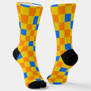 Oranje Geel Blauw Geruit Patroonontwerp Sokken