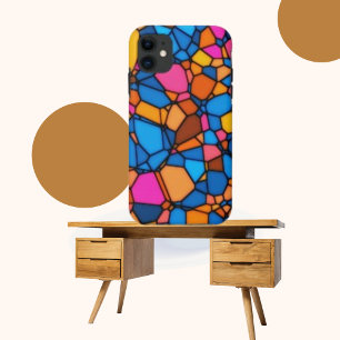 Oranje geel blauw roze bruin mozaïek kunstpatroon iPhone 11 hoesje