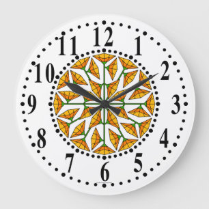Oranje-geel / Citroengeel Bloemen 262 Wandklok Grote Klok