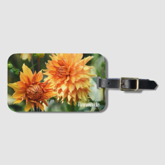 Oranje & Geel Dahlia Garden Flowers Monogram Bagagelabel