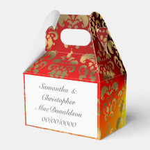 Oranje geel en gouden damast bruiloft