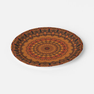Oranje, geel en zwart Mandala Papieren Bordje