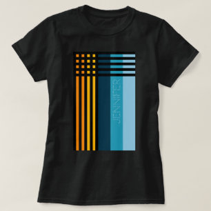 Oranje Geel Groen Blauw Stripes Aangepaste naam T-shirt