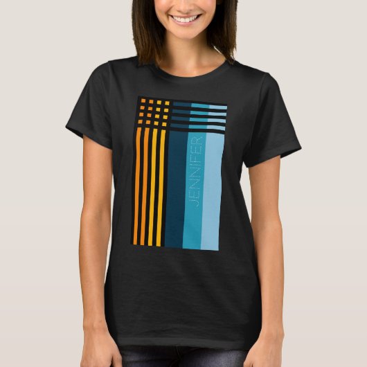 Oranje Geel Groen Blauw Stripes Aangepaste naam T-shirt (Voorkant)