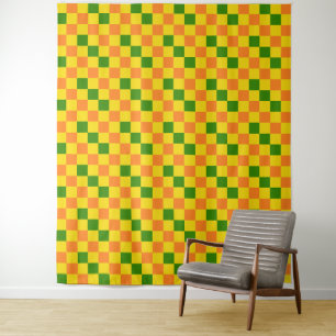 Oranje Geel Groen Geruit Patroonontwerp Wandkleed