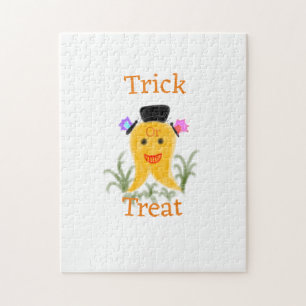 Oranje geel halloween ghost trick or treat add n legpuzzel
