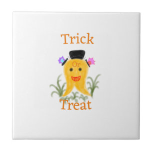 Oranje geel halloween ghost trick or treat add n tegeltje