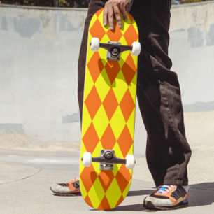 Oranje Geel Harlekijn Geruit Ontwerp Skateboard