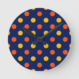 Oranje Geel Op Blauwe Stippen Ontwerp Ronde Klok