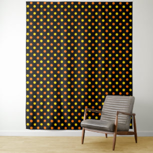 Oranje Geel Op Zwarte Stippen Ontwerp Wandkleed