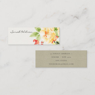ORANJE GEEL ROSE ROSE WATERVERF FLORAAL ADRES MINI VISITEKAARTJE