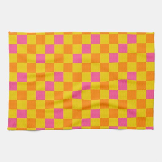 Oranje Geel Roze Geruite Patroon Ontwerp Theedoek (Horizontaal)