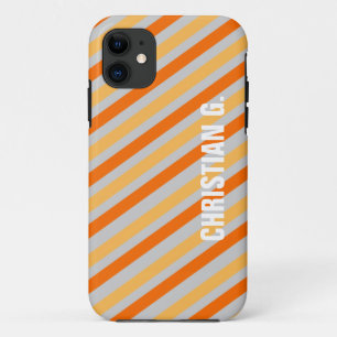 Oranje geel stripe patroon aangepaste naam persoon iPhone 11 hoesje