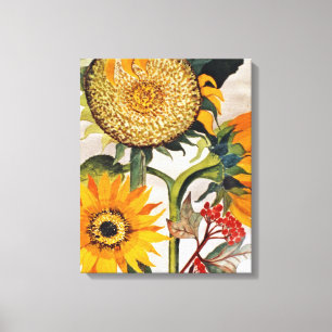Oranje geel zaaien zonnebloem kunst canvas afdruk