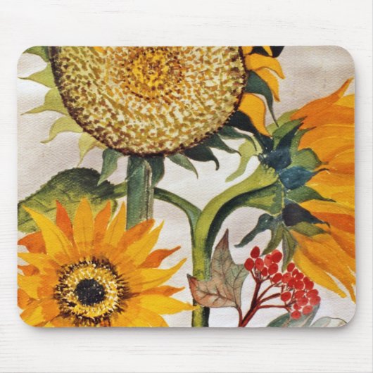 Oranje geel zaaien zonnebloem kunst muismat (Voorkant)