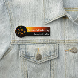 Oranje geel zonsondergang kunst en Happy Face Naamplaatje