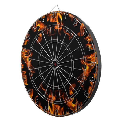 oranje geel zwart dartboard met echte vuurvlam dartbord (Voorkant Rechts)