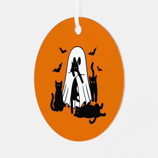 Oranje geest met katten Halloween Tree Ornament (Voorkant links)