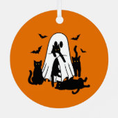 Oranje geest met katten Halloween Tree Ornament (Achterkant)
