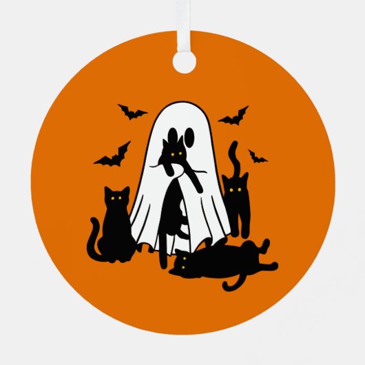 Oranje geest met katten Halloween Tree Ornament (Achterkant)