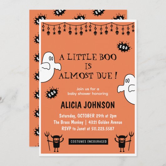 Oranje Geesten Little Boo Halloween baby shower Kaart (Voorkant / Achterkant)
